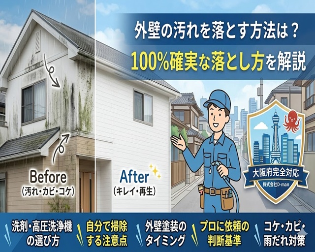 外壁の汚れを落とす100%確実な方法は？自分でする掃除の注意点と外壁塗装