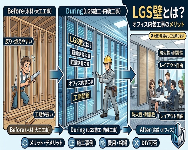 LGS壁とは？オフィス内装工事のメリットと軽量鉄骨の装を解説